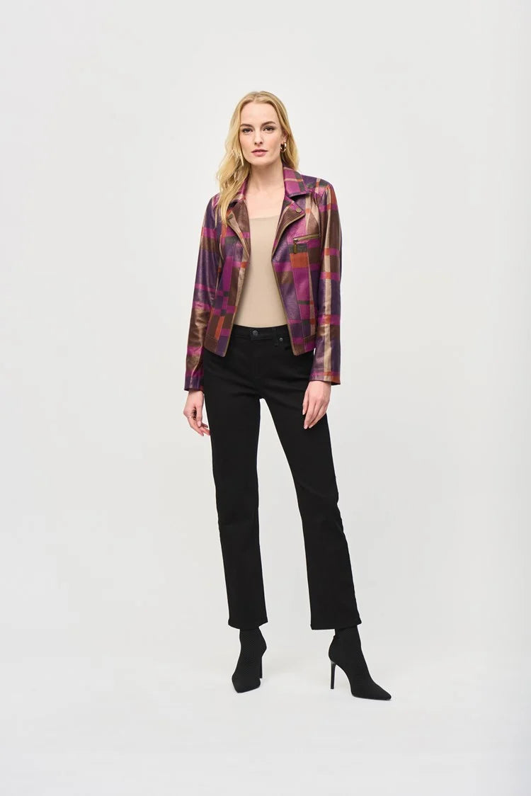 Joseph Ribkoff Foiled Faux Suede Swing Jacket Bubble Gum Pink 251908-4368
