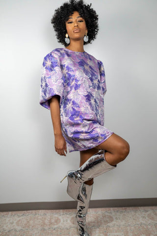 Jacquard Puff Sleeve Dress