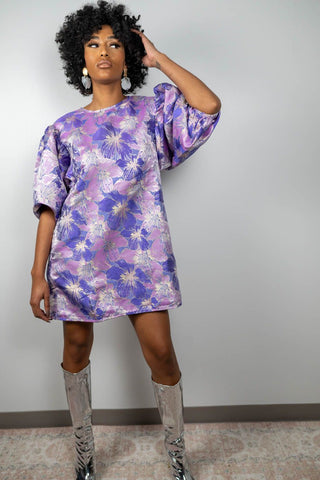 Jacquard Puff Sleeve Dress