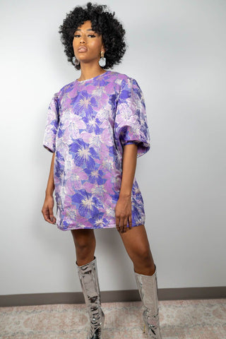 Jacquard Puff Sleeve Dress