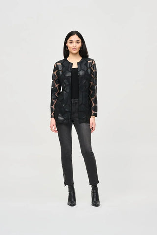 Laser-Cut Leatherette on Mesh Jacket by Joseph Ribkoff