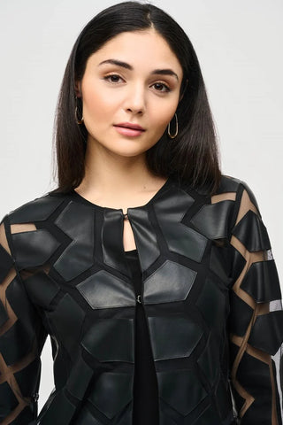 Laser-Cut Leatherette on Mesh Jacket by Joseph Ribkoff