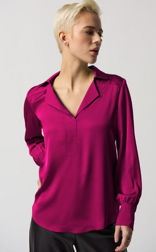 Notched Collar Satin Blouse by Joseph Ribkoff