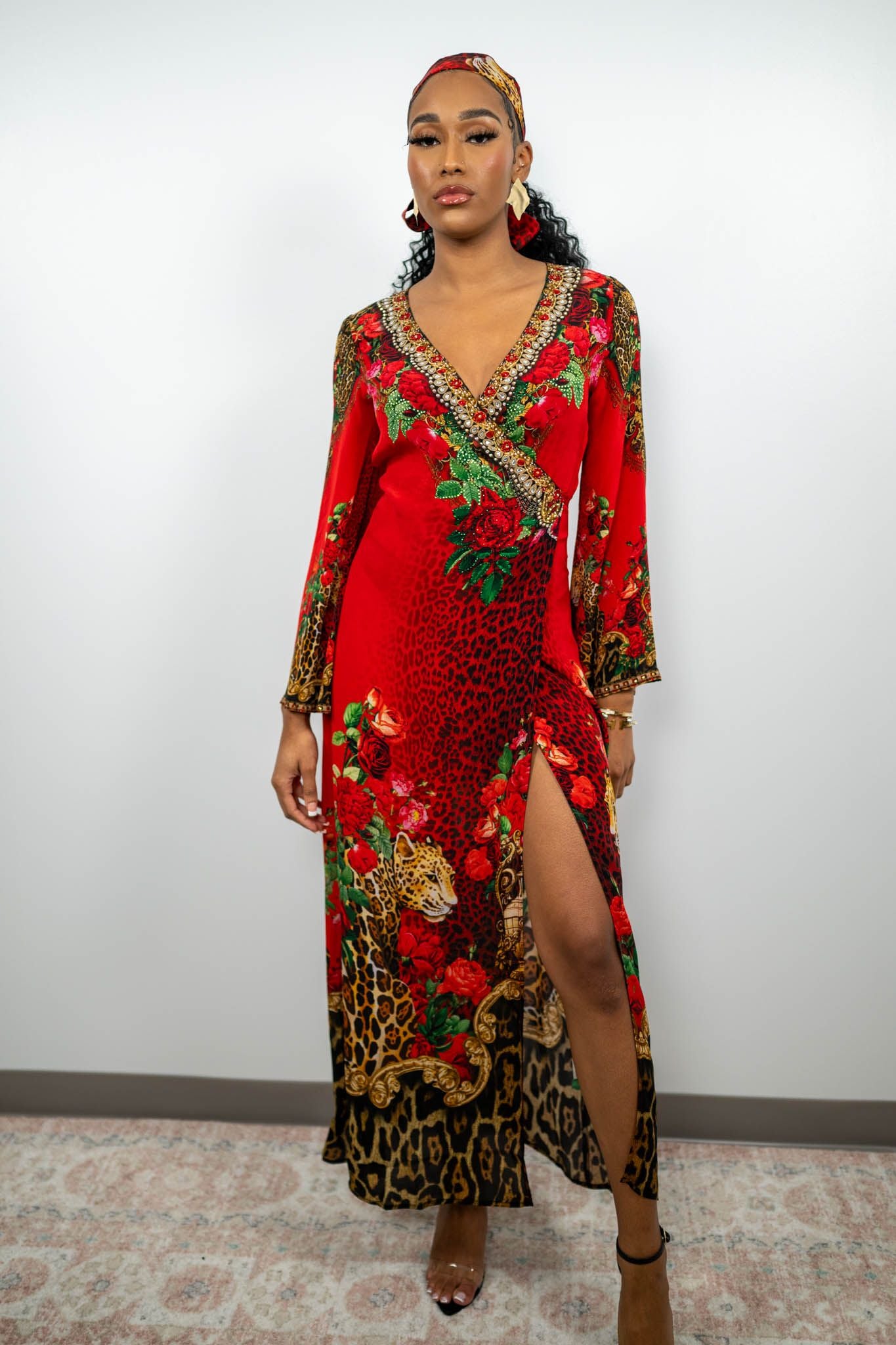 red leopard wrap dress Patricia Burgundy Leopard Burnout Velvet Mesh Backless Maxi Dress