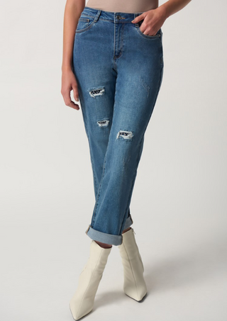 Ripped Boyfriend Jeans by Joseph Ribkoff