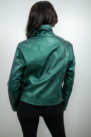 Metallic Faux Leather Biker Jacket by Joseph Ribkoff