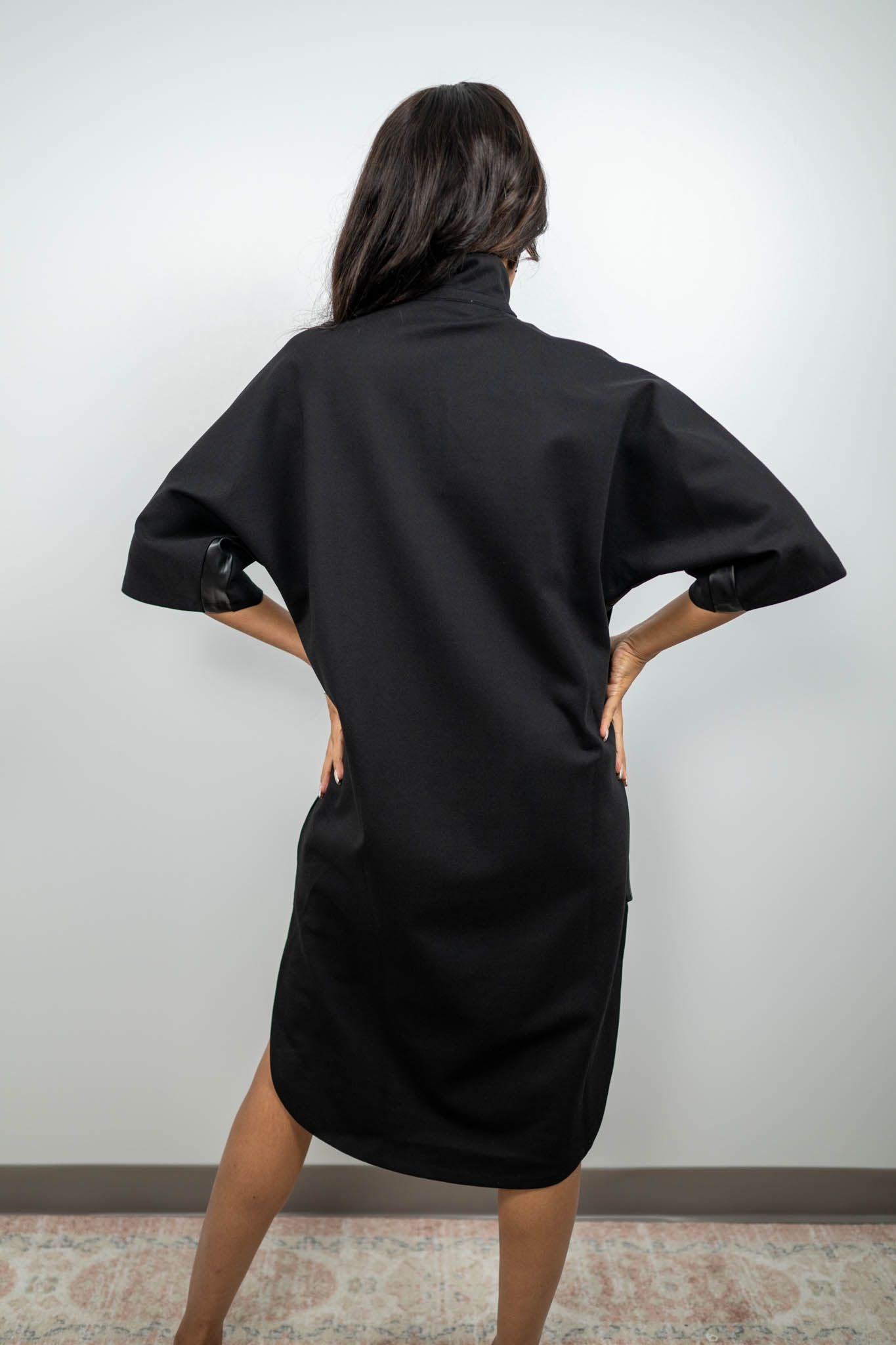 Ponte and Faux Leather Contrast Midi Dress The Beauty Standard Ponte and Faux Leather Contrast Midi Dress The Beauty Standard